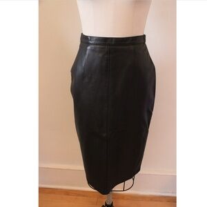 1980's Black Leather Bagatelle Pencil Skirt